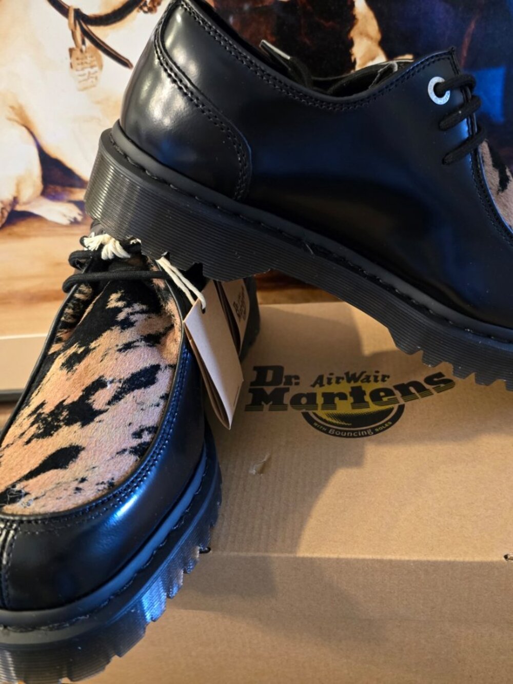 Dr. Martens Zeffir 3I Bex Buttero Hair On Black Leather Shoes Men's Sz 12 US NEW - Picture 2 of 14